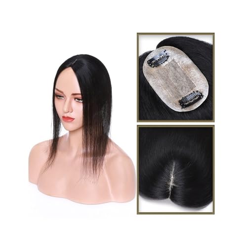 Haartopper für Frauen Haar-Topper aus echtem Menschenhaar, 6 x 9 cm, Mittelteil, Seidenbasis, Damen-Topper, Clip-in-Haarverlängerung, glattes Haarteil for Haarausfall, dünner werdendes Haar Haarteil T