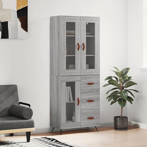 Highboard Grau Sonoma 69,5x34x180 cm Holzwerkstoff,Elegantes Sideboard aus Sonoma Eiche Viel Stauraum für dein Zuhause