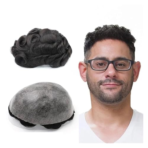 Männer Toupet Männerperücke, natürliches menschliches Haar, Haarprothese, 0,1–0,12 mm, Männer-Toupet, Pu-Basis, 130% Dichte, Haarsystem, Männer-Toupet, Haarprothese Perücken Toupet Haar(5#)