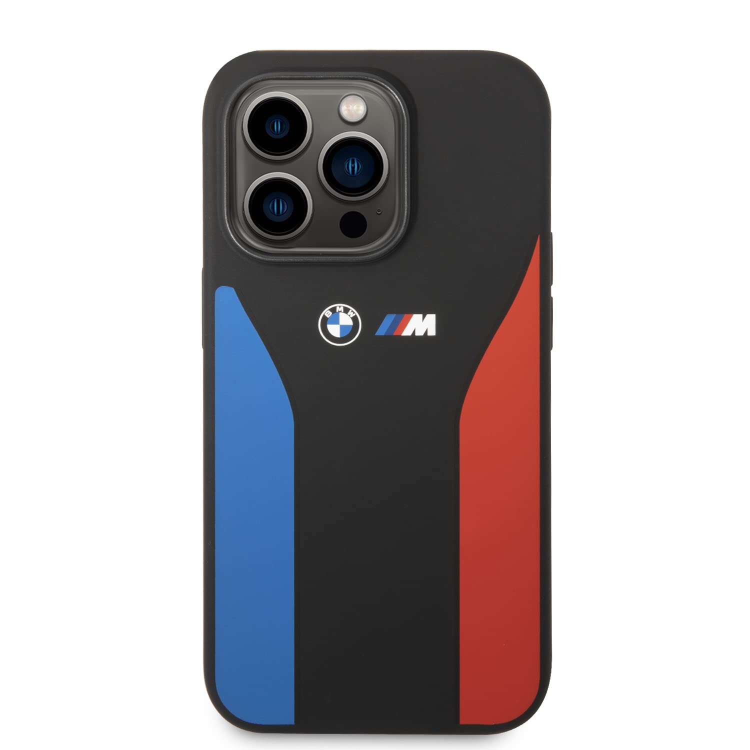 CG MOBILE BMW BMHCP15L22SCSK Hülle für iPhone 15 Pro 6.1'' Schwarz Silicone Blue&Red Stripes M Collection