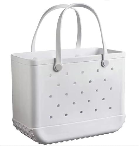 Eva-Strandtasche, Damen-Strandtasche aus Gummi, weiß, perforiert, wasserdicht, waschbar, Strandtasche, tragbare Reisetasche, Strand-Aufbewahrungstasche für Strand, Pool, Sport, Markt, L