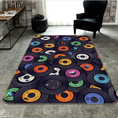 CKSEKD Musik Gedruckter Bereich Teppich Vinyl Schallplatten Anti-Rutsch Teppiche Für Wohnzimmer Schlafzimmer Dekor Waschbare Fußmatten 120×180cm