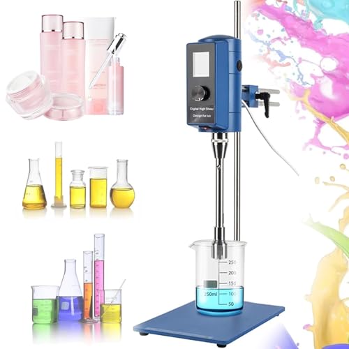 Qiang Labor Homogenisier Edelstahl Homogenisator 2000-28000 U/min Lab Disperser Emulgator mit 4 Arbeitskopf - 12g/18g/28g/36g mit Digitalanzeige,für Farbenindustrie/Kosmetik/Lebensmittel