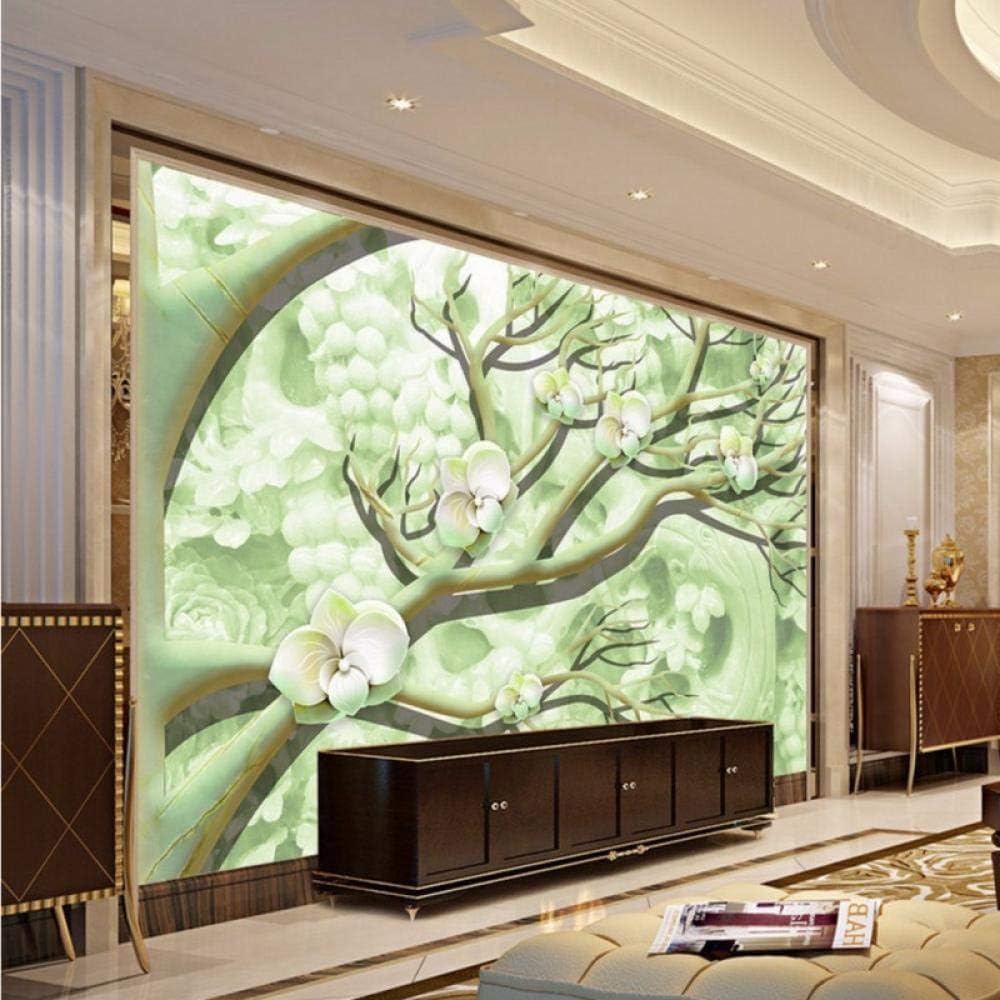 Grüne Jadeschnitzerei Weiße Blumen 3D Tapete Poster Restaurant Schlafzimmer Wohnzimmer Sofa TV Dekorative Wand-150cm×105cm