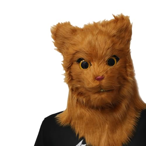 LARUISEE Realistische bewegliche Mund Katze Maske Mouth Mover Tiermaske Halloween Party Cosplay Kostüm Tier Vollkopfmaske Unisex Bewegliche Mund Katze Maske