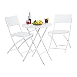 Relaxdays Gartenmöbel Set Bastian, klappbar, 3-teilig, Rattan-Optik, klein, HBT Tisch: 75,5 x 60 x 60 cm, weiß