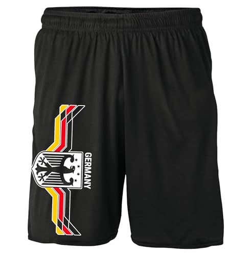 UGLYSHIRT Deutschland Shorts | Deutschland Hose Deutschland Fanartikel EM 2024 Germany Fußball Deutschland Kurze Hose WM Flagge | M6 Schwarz (M)