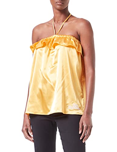 Love Moschino Womens self Fabric Laces in Stretch Satin T-Shirt, Yellow, 44