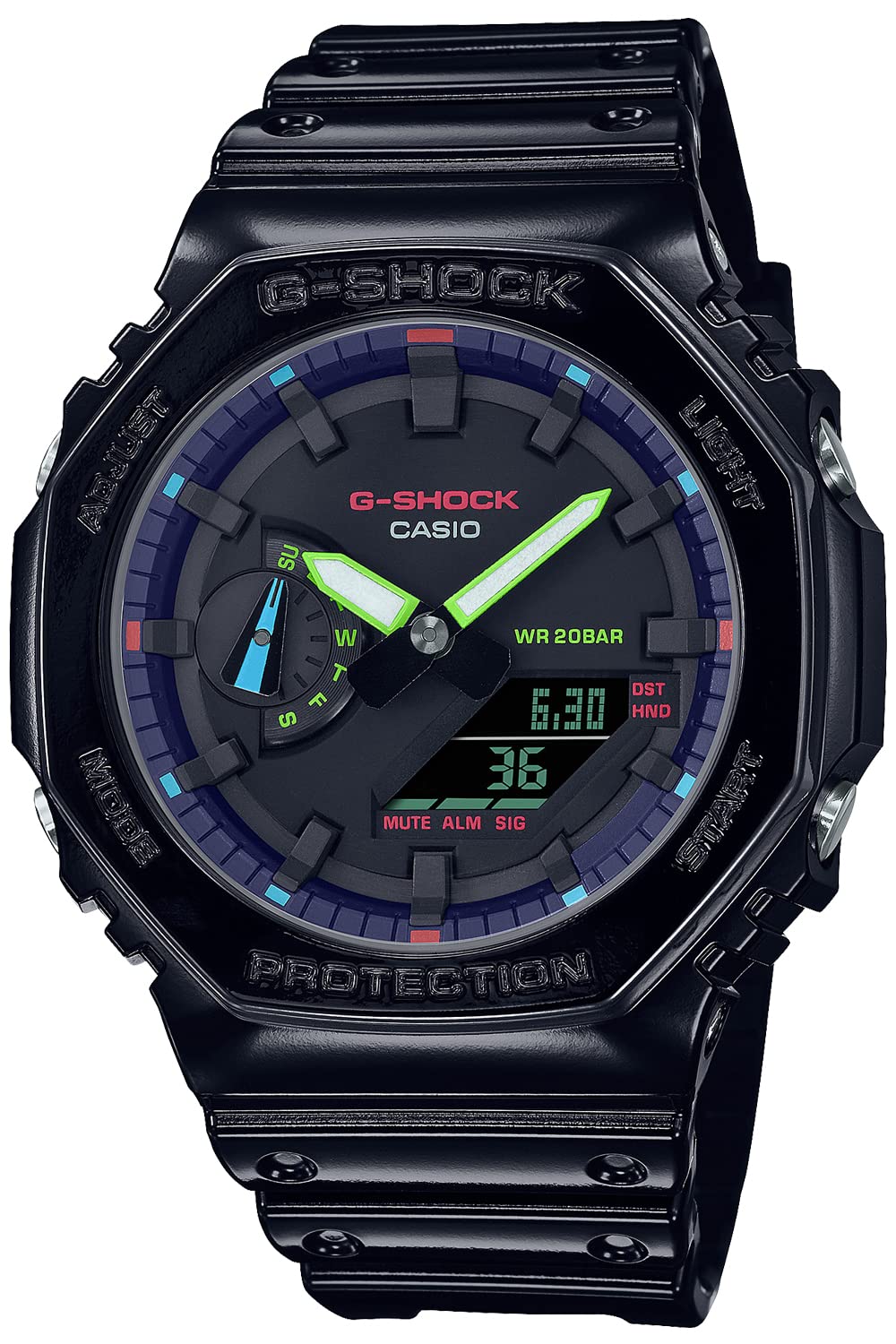 Casio GA-2100RGB-1AJF [G-Shock Virtual Rainbow: Gamer's RGB Series] Uhr importiert aus Japan Feb 2023 Modell, Schwarz