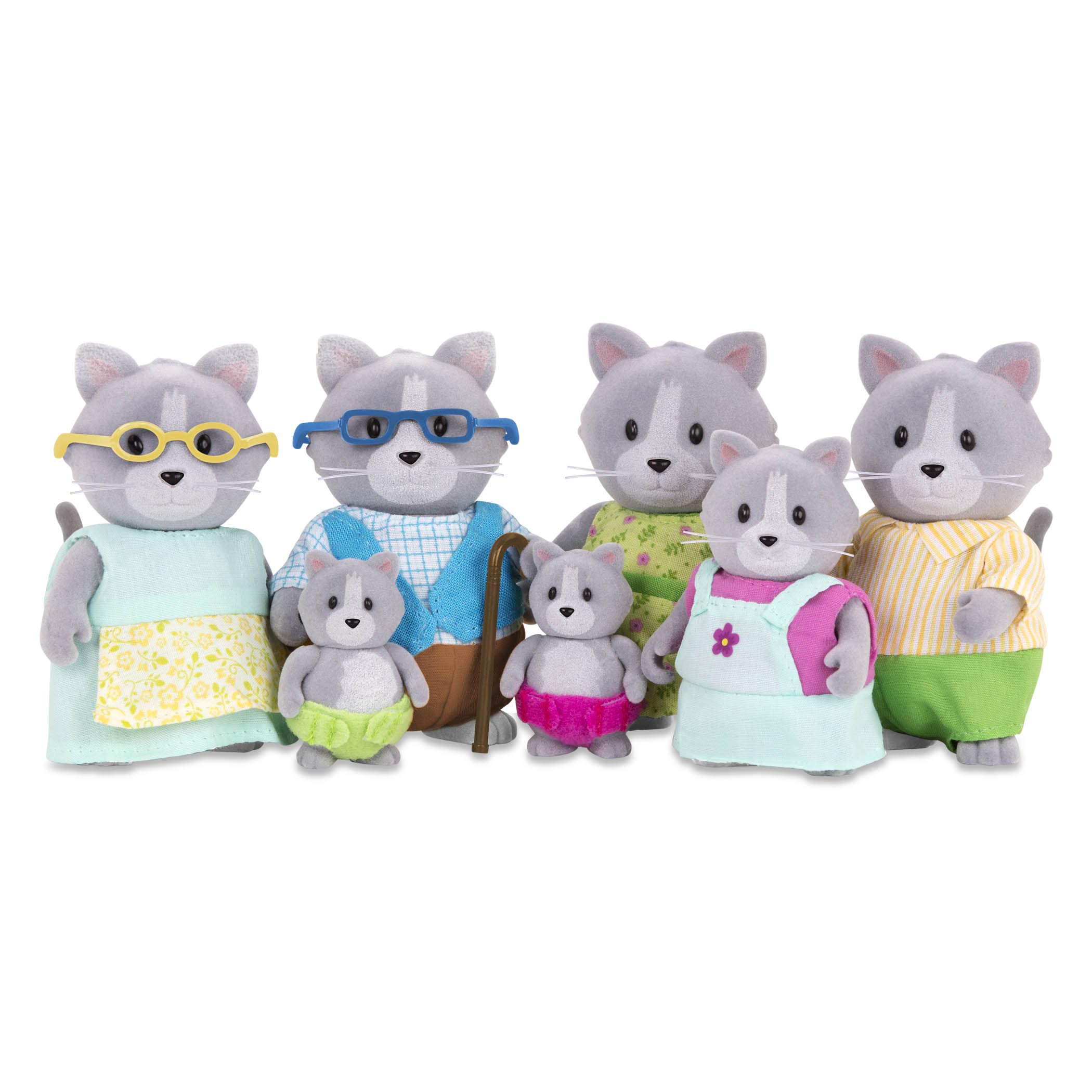 Li’l Woodzeez Katzen Tierfamilie Daintypaw – 7 weiche Tierfiguren mit Großeltern – Spielzeug Tiere Set (7 Teile) Spielzeug für Kinder ab drei Jahren