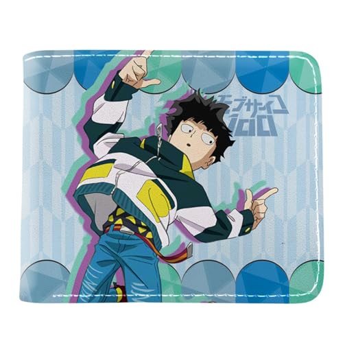 RYNDEX M-ob Psyc-ho 100 Anime Geldbeutel, Schmale Bi-Fold Kleines Portemonnaie, PU-Leder Geldbörse Brieftasche Wallet, für Teenager und Junge Mädchen(Color:Multicolor 8)