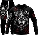 RIAAJ Unisex 3D Wolf Druck Hoodie Herren Jogginganzug Unisex Sweatshirts Hoody + Hose Sets S-6XL (wolf7,5XL)