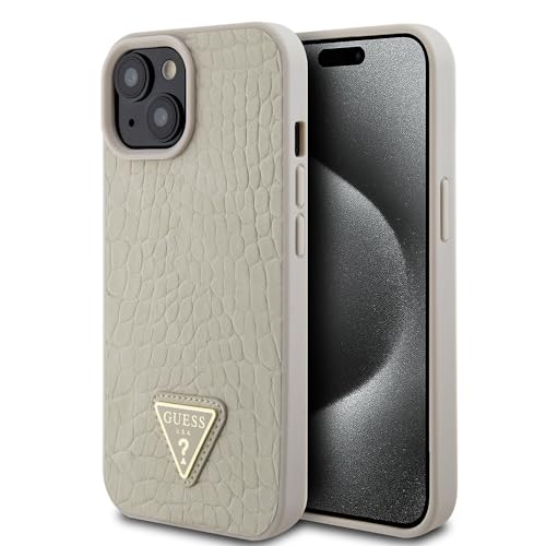 GUESS GUHCP15SPCRTHCD Hülle für iPhone 15 6.1" golden hardcase Croco Triangle Metal Logo