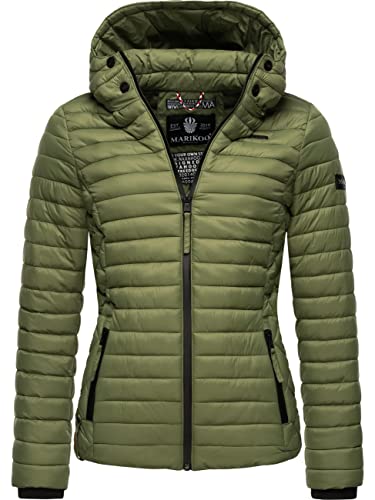 MARIKOO Damen leichte Übergangsjacke Steppjacke mit Kapuze Samtpfote Dusty Olive Gr. S