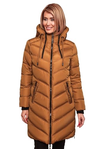 MARIKOO Damen Winter Steppjacke Mantel Parka Winterjacke gesteppt B842 [B842-Armas-Cinnamon-Gr.XXL]