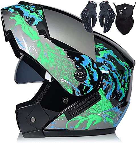 Motorradhelm Damen Herren,Klapphelme Modularer Helm Motorradhelm Integralhelme Roller-Helm Scooter-Helm Mofa-Helm DOT/ECE Zertifiziert Für Erwachsene Mit Doppelvisier