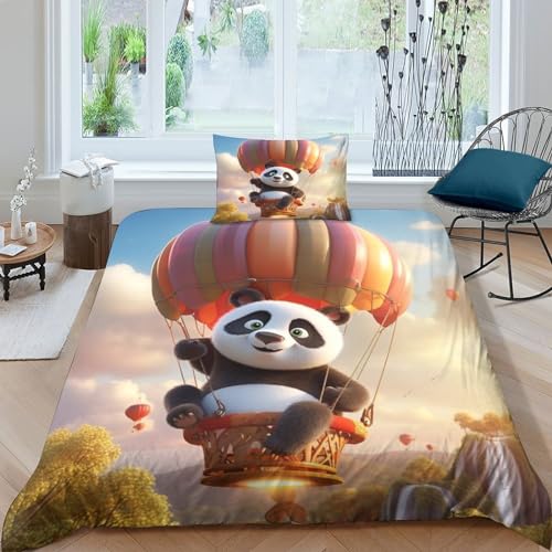 CKSEKD Hot Air Balloon Bettbezug Satin Steppdeckenbezug Reißverschluss Bed Linen Sets Verschiedene Größen Panda Bettdeckenbezug Wärme Zum Schlafen Quilt Cover Set Single（135x200cm）