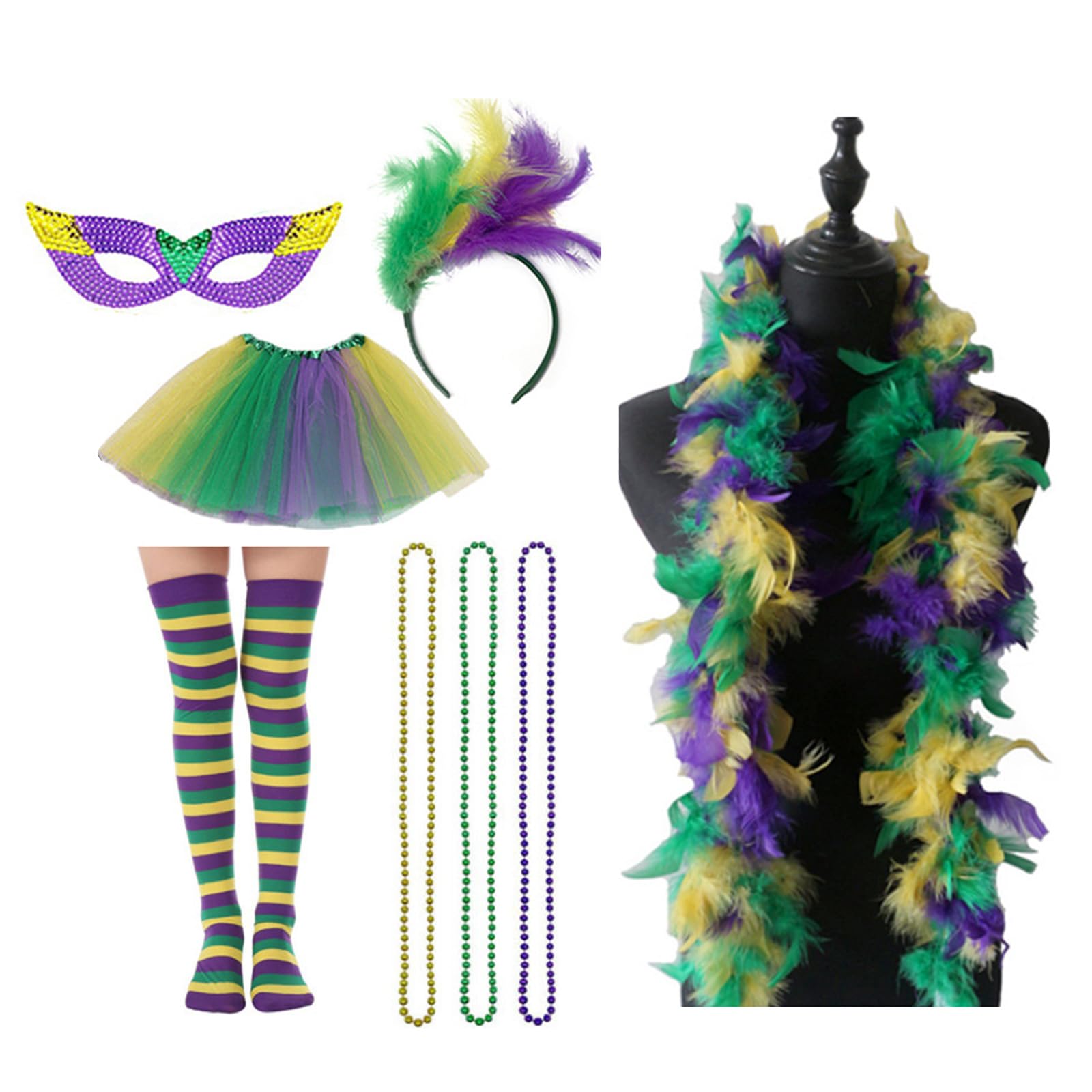 1 Set Damen-Haarreifen mit Halbmaske, Halskette, Schal, Beinwärmer, Karneval, Cosplay, Abschlussball, Party, Rock für Damen, Karnevalskostüme, Karnevalskostüm, Maske, Karnevalskostüm, Outfit für Damen