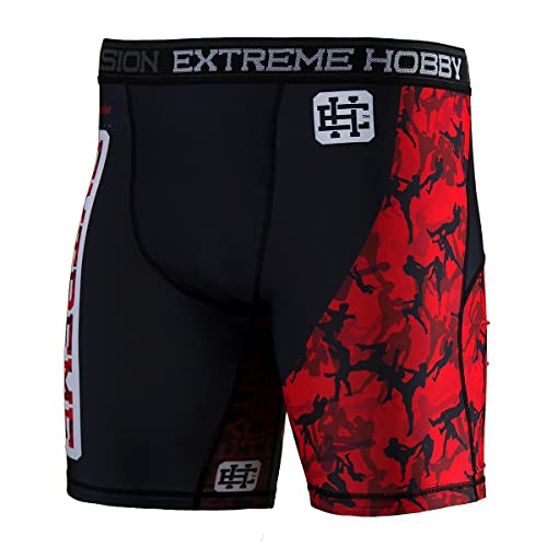 Extreme Hobby Vale Tudo Kurze Hosen RED Warrior, Kompression Shorts Herren, Tights für Laufen und Training, Unterhose, Schnelltrocknendes, Atmungsaktiv, Sportunterwäsche Größe S