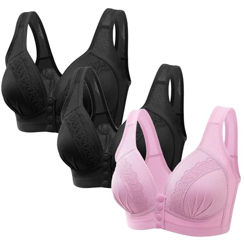 3er Pack Grosse Grössen BH Starker Halt BH mit Gepolstert Sexy Ohne Bügel BH Minimizer BH Bustier Damen Entgiftungs BH Frauen Push Up Bralette BH mit Vorderverschluss BH Gegen Hängende Brüste