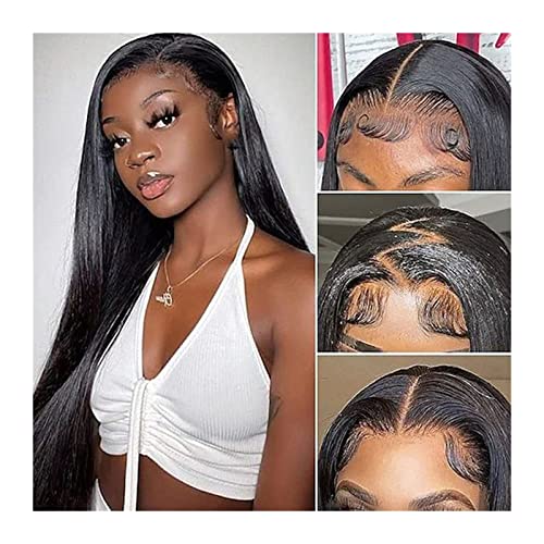 Perücken Malaysia Hair Lace Closure Wig 16-30" Straight Human Hair Lace Closure Wigs 4x4 5x5 Silk Straight Transparent Lace Wigs with Baby Hair 180% Density Damenperücke (Color : 4X4 closure wig, Si