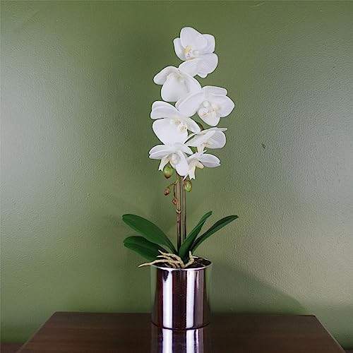 Leaf Künstliche Orchidee, 46 cm, Weiß mit silberfarbenem Topf