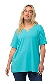 Ulla Popken Damen, A-Linie, Tunika-Ausschnitt, Halbarm T-Shirt, Tiefes Aqua, 46-48