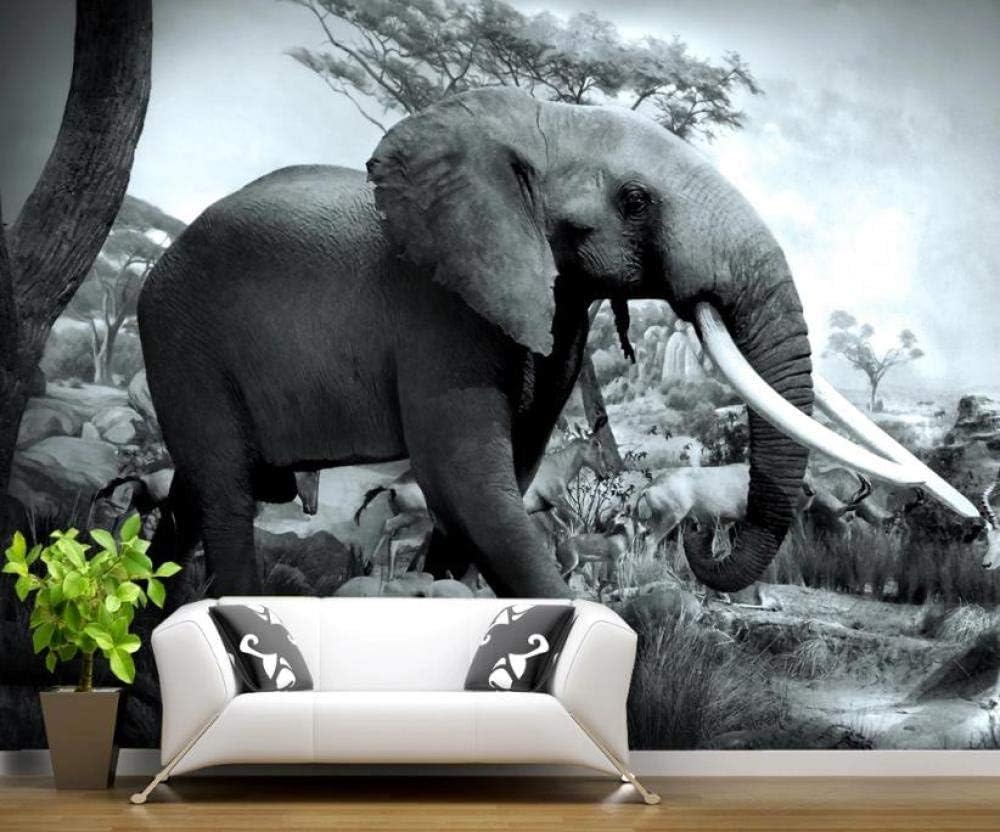 Schwarz-Weißes Waldtier Elefant 3D Tapete Poster Restaurant Schlafzimmer Wohnzimmer Sofa TV Dekorative Wand-400cm×280cm