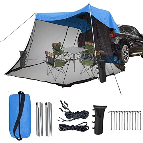 Heckklappe Schatten Auto Markise Zelt, Leichte Tragbare wasserdichte Auto Heck Hatch Zelte für Verschiedene SUV Reise Camping, 4 Personen mit Schirmraum, COAPAK, Blue, 300 * 200 * 200cm