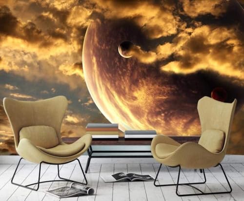 Goldgelber Sternenhimmel Kosmos 3D Tapete Poster Restaurant Schlafzimmer Wohnzimmer Sofa TV Dekorative Wand-200cm×140cm