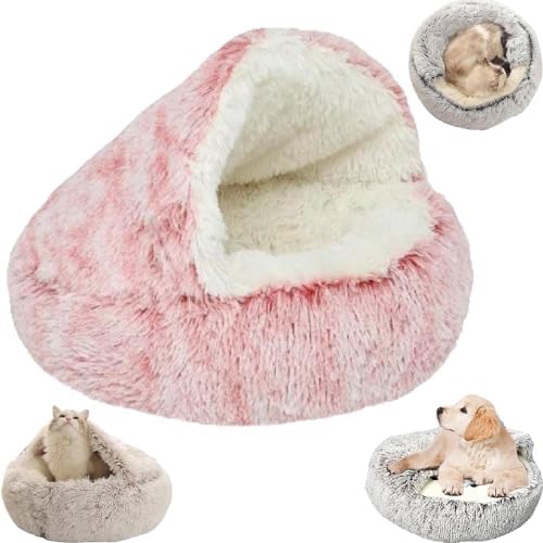 Feaolala Beruhigendes Katzenbett, flauschiges Plüsch, Kätzchenbett, waschbar, Anti-Angst, Welpenbett, Haustierbett für Innenräume, Katzen, kleine Hunde, weich, warm, Donut-Katzenschlafsack,