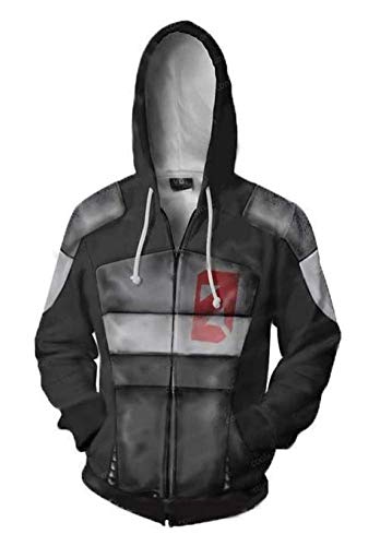 QYIFIRST Herren Jacke Grenz Mantel Cosplay Kostüm Zip-Up Hoodie Leichte Gedruckt Jacket mit Taschen Schwarz L (Chest 110cm)