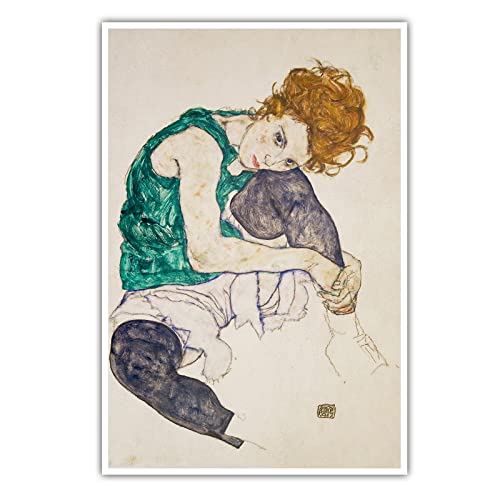 CanvasArts Sitzende Frau mit hochgezogenem Knie - Egon Schiele - Poster (80 x 60 cm, Poster)