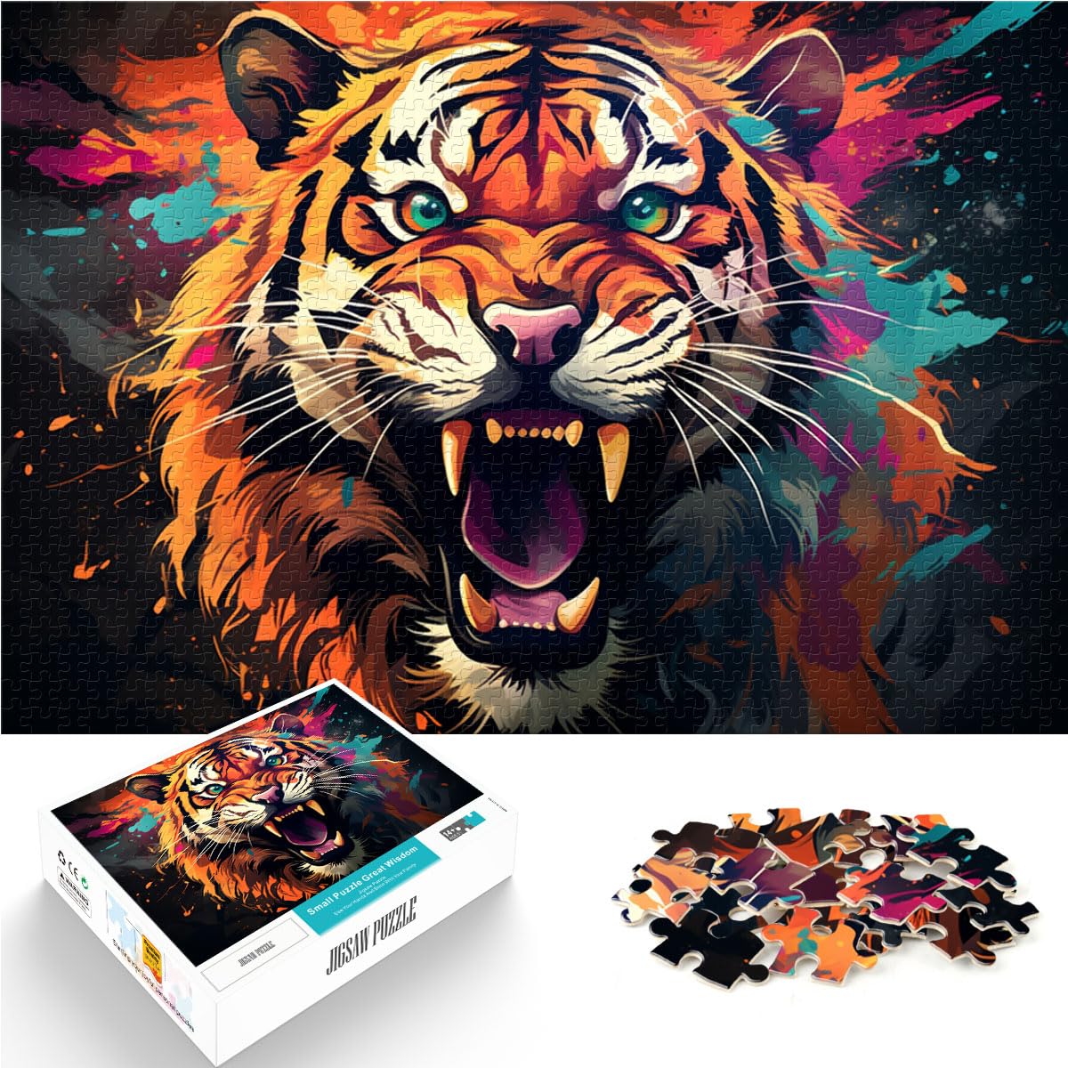 Puzzle Wütender Tiger Puzzle für Erwachsene 1000 Teile Holzpuzzle Familienspiel zum Stressabbau Schwieriges Herausforderungspuzzle 1000 Teile (50 x 75 cm)