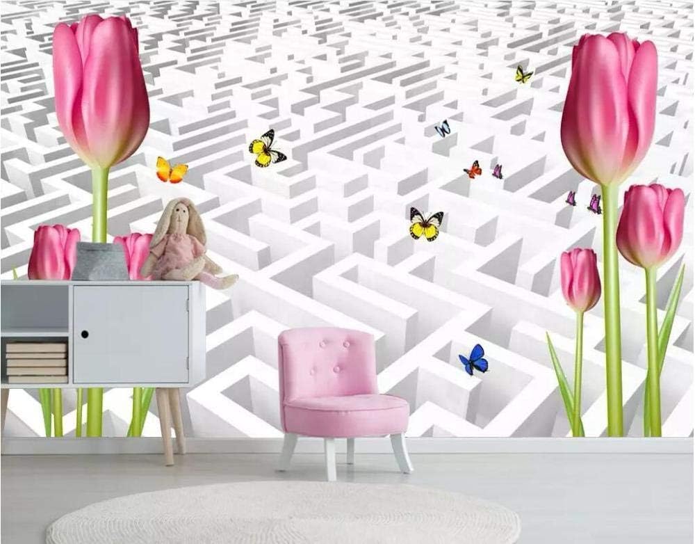 Tulpe Space Box Schmetterling 3D Tapete Poster Restaurant Schlafzimmer Wohnzimmer Sofa TV Dekorative Wand-200cm×140cm