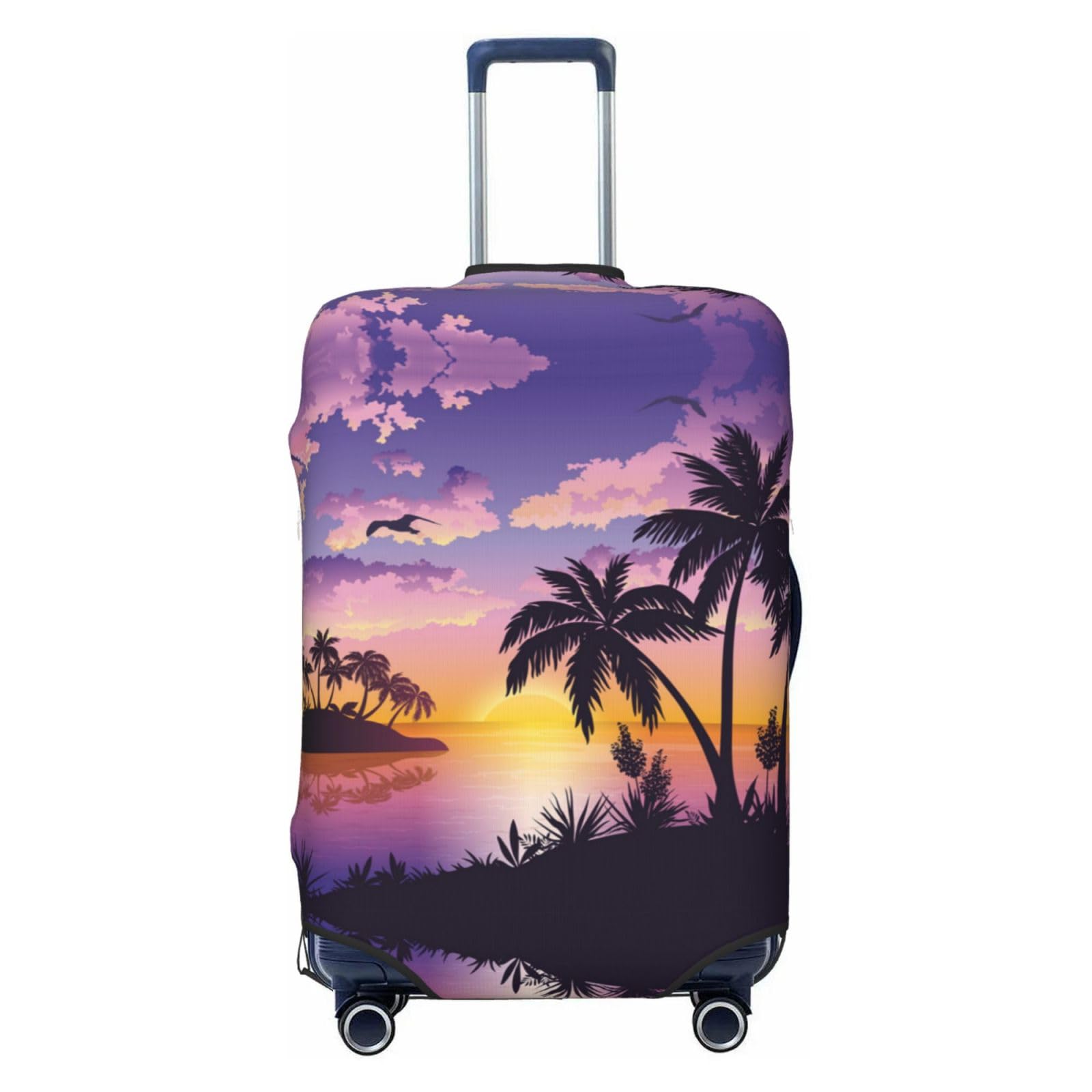 Miniks Summer Palm Tree Reisegepäckabdeckung, robuster Koffer-Schutz, passend für 45,7 - 81,3 cm große Gepäckstücke, Schwarz, Large