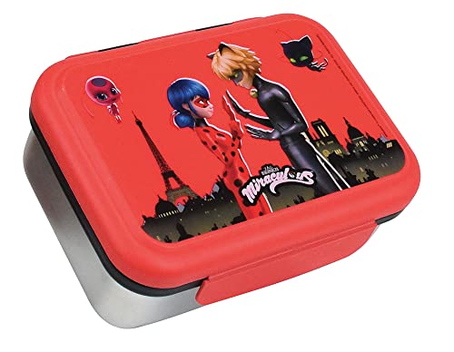 Miraculous Fun House 006086 Ladybug Brotdose für Kinder, Edelstahl, Höhe 6,5 x Länge 17 x Tiefe 13,5 cm, Rot