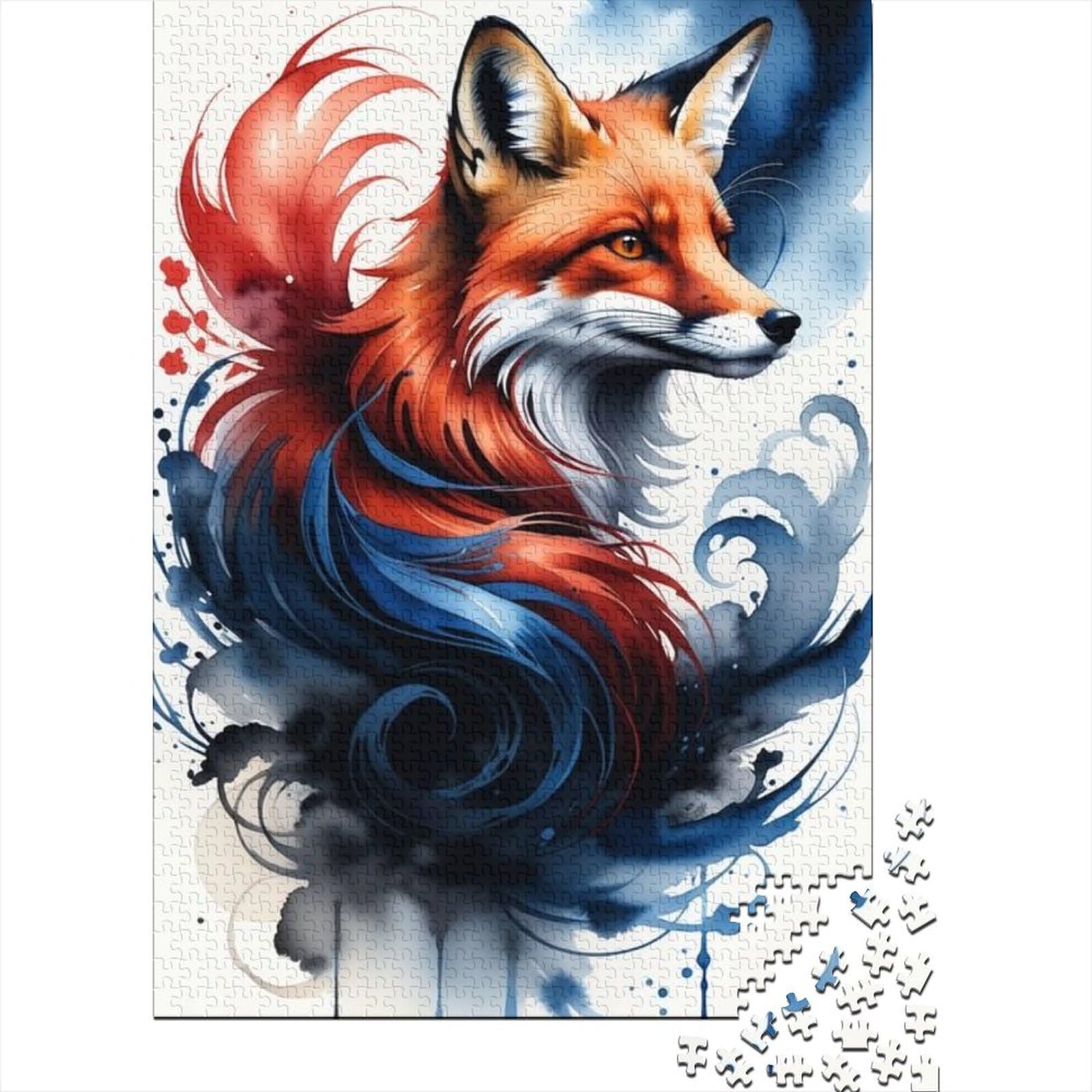 500-teiliges Puzzle, Tier-Fuchs-Puzzle für Erwachsene, Holzpuzzle, Familienpuzzle, Spielgröße: 52 x 38 cm