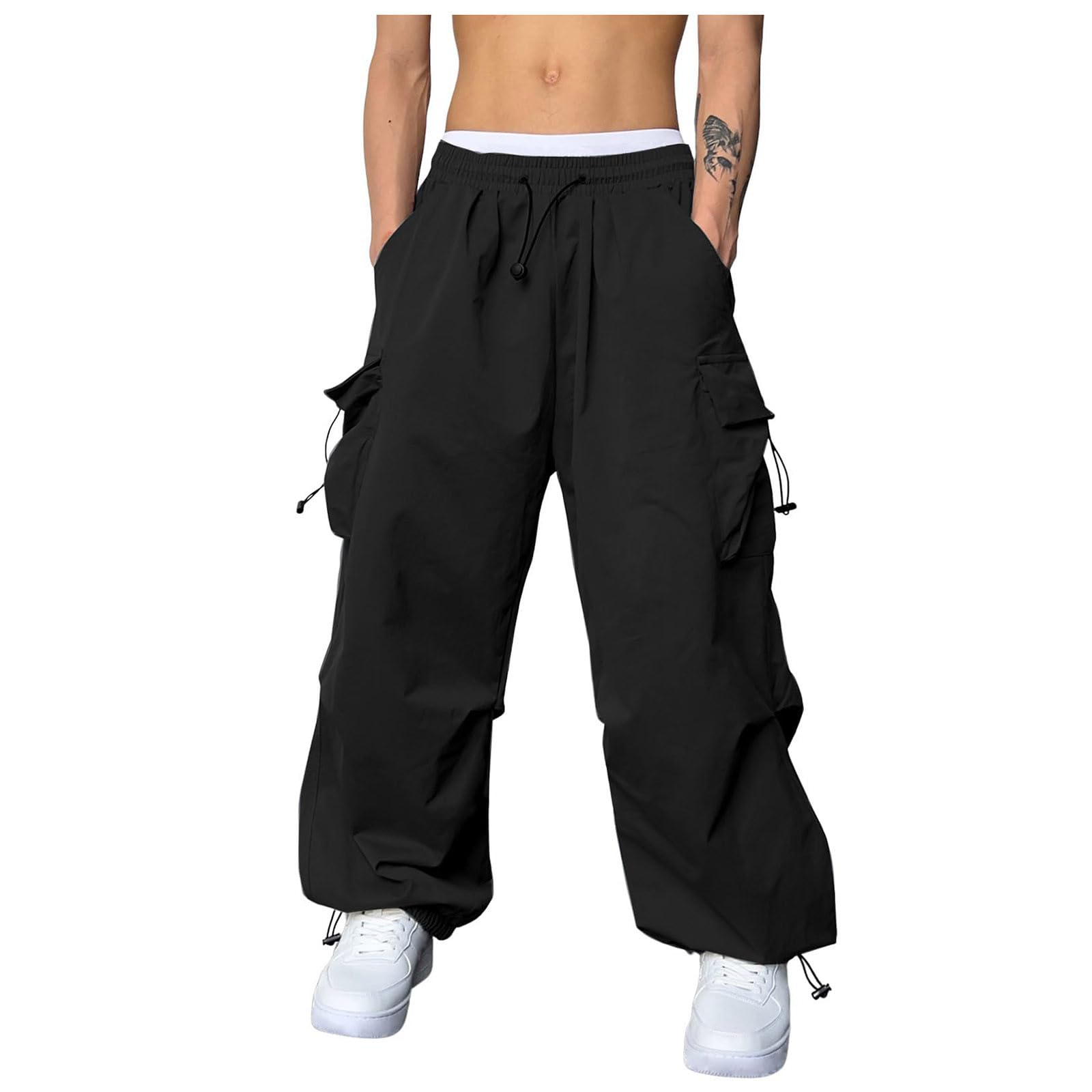 Herren Haremhose Hohe Taille Hip Hop Freizeithose Baggy Einfarbig Cargohosen mit Kordel-Gürtel Aestethic Sweatpants mit Seitentaschen Hippies StilHose Kurz Herren