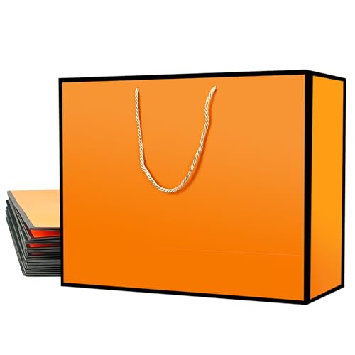 Xloey Orangefarbene Geschenktüten, 6 Stück, 43,2 x 14 x 32 cm, große Geschenktüten mit Griffen, orangefarbene Papier-Geschenktüten mit schwarzem Rand, Papier-Einkaufstaschen für Hochzeit, Geburtstag,