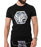 Cipo & Baxx Herren T-Shirt Glänzend Neondruck Strasssteinen Kurzarm CT720 Schwarz L