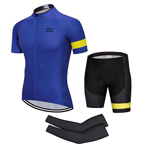 Fahrradtrikot Herren Set, Fahrradbekleidung Herren Sommer, Herren Radtrikot Set Kurzarm und Radhose mit 9D Gel Sitzpolster, Atmungsaktiv,Cycling Jersey Radtrikot (PA15,L)