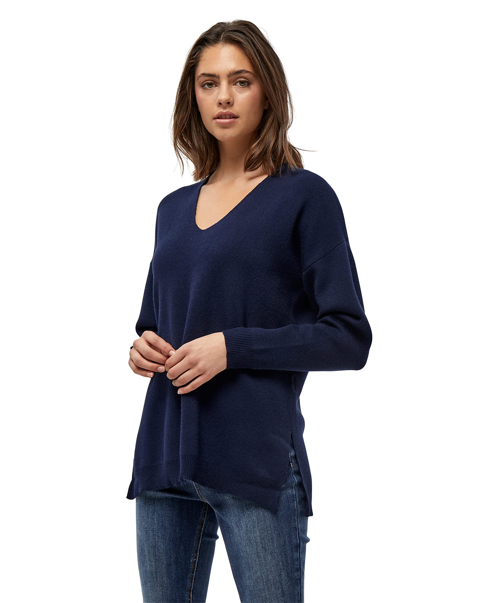 Peppercorn Rosalia V-Neck Lange Ärmel Strickpullover | Pullover Damen In Blau | Frühling Pulli Damen | Größe Xl