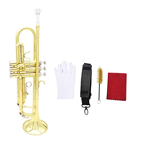 ZENGXUE Trompete BB B Flache Messing Instrument Trompete Exquisite Mit Mundstück Reinigungsbürste Tuchhandschuhe Gurt Standard-Trompetenset (Color : Gold)