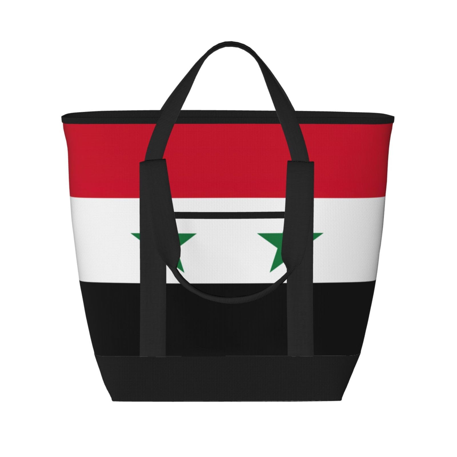 YQxwJL Isolierte Kühltasche mit Flagge der Syrischen Arabischen Republik, großes Fassungsvermögen, Einkaufstasche, Reisetasche, Strand, wiederverwendbare Einkaufstasche für Erwachsene, Schwarz,