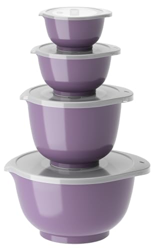 Rosti Margrethe Schüssel Set, Rührschüssel Set, 8-Teilig mit 4 Rührschüsseln und 4 Deckel, Teigschüssel aus Recycelbarem Kunststoff, 0,25 Liter, 0,5 Liter, 1,5 Liter und 3 Liter, Lavender