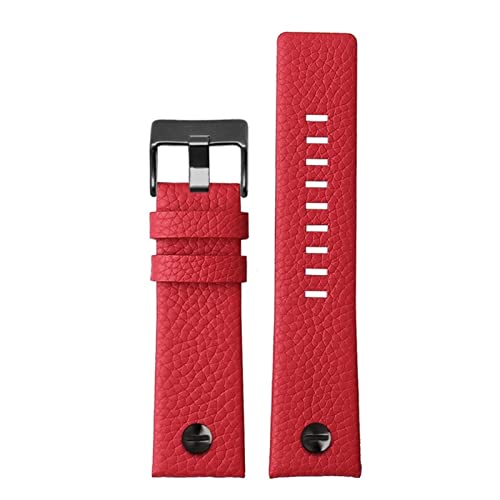 SCRUBY Lederuhrband für Diesel DZ7395 DZ7370 DZ7257 DZ7430 Schauen Sie sich Band Weiche Kuhwahnsinnsgurt an 24 m 26 mm 28 mm für Männer Frauen(Red black rivet,26mm)