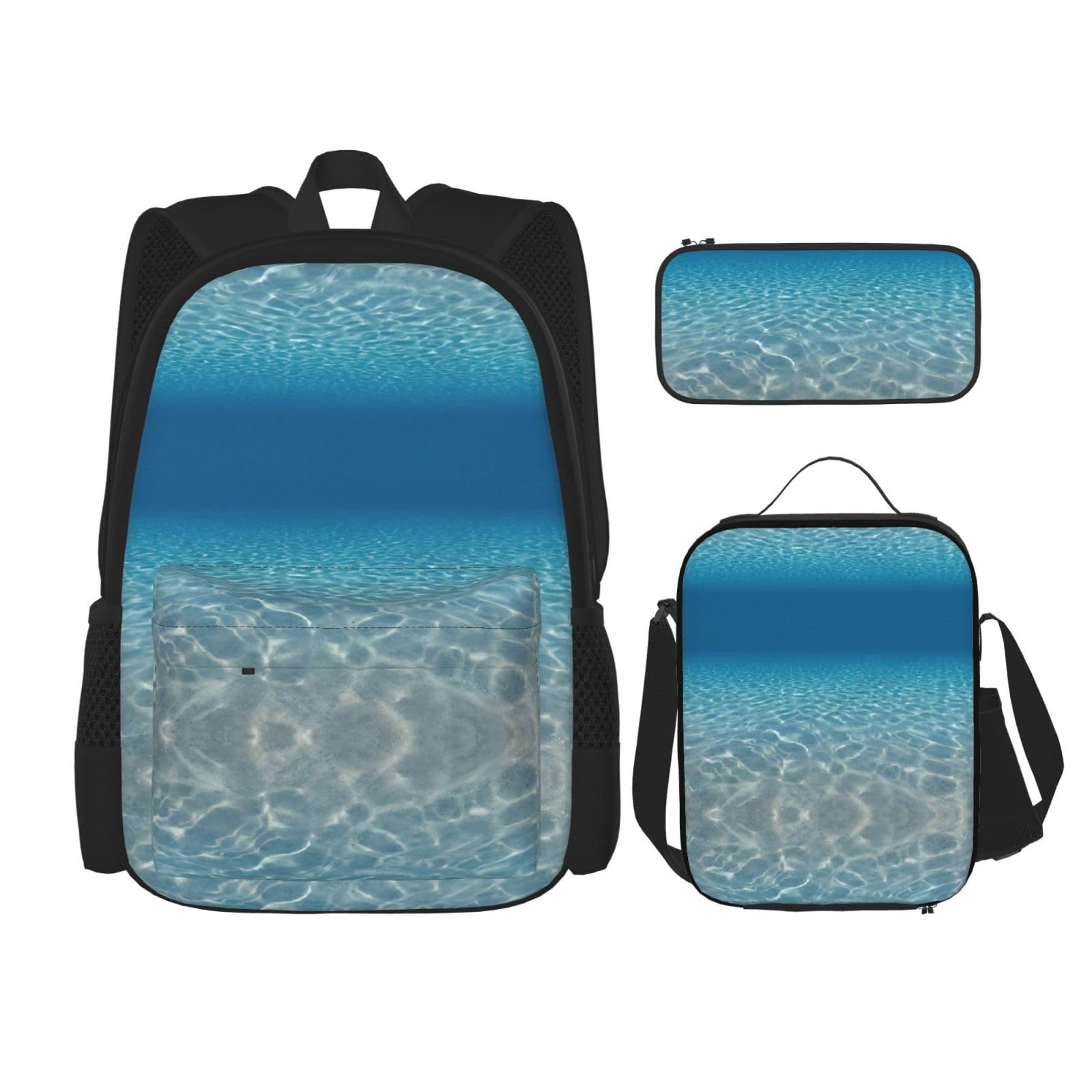 WURTON Ruhiger Wasserdruck, verstellbare Schultergurte, Rucksack-Set, Lunchtasche, Federmäppchen, Kombinationstaschen-Set