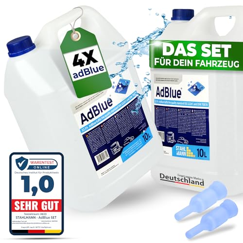 Stahlmann® 4X 10 L Adblue inklusive Ausgießer – Ad blue 40 L für Diesel Fahrzeuge - Adblue 10 l für diesel ISO 22240 – Ad Blue MADE IN GERMANY (4x10 Liter)