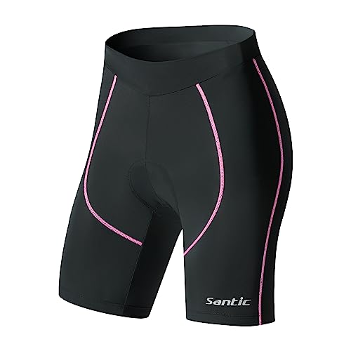 Santic Radlerhose Damen Gepolstert,Fahrradhose Damen,Radhose Damen mit Polster Kurz Rosa EU L